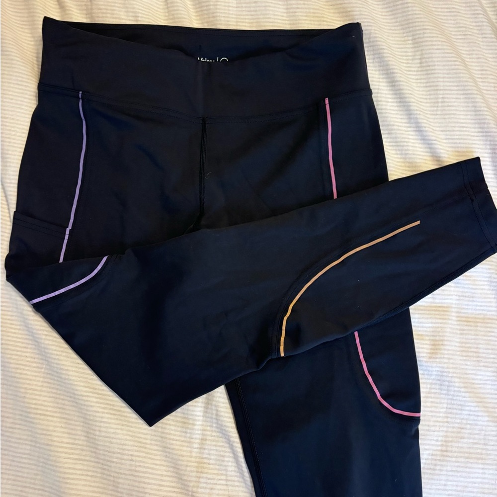 Outdoor Voices winter wear Black Leggings with Pink, Lavender, and Orange Piping